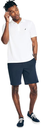 Nautica Men's Classic Short Sleeve Solid Performance Deck Polo Shirt, Navtech Performance White., Medium