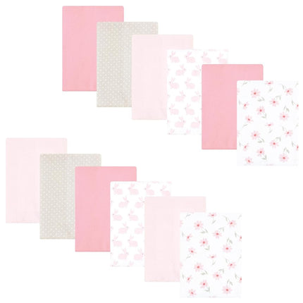Hudson Baby Paños para eructar de Franela Unisex para Bebé 12pzas, Conejita Miel Rosa, Talla Única