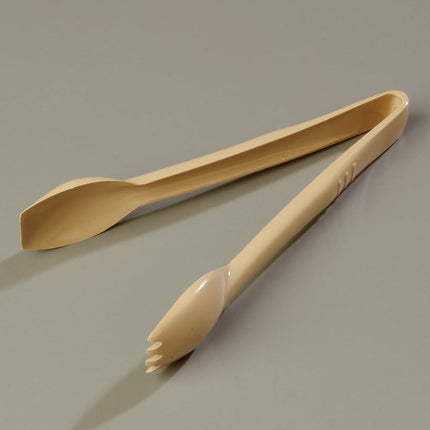 Carlisle FoodService Products Carly Plastic Salad Tong, Serving Utensils for Catering, Home, Restaurant, Parties, Buffet, 9.03 X 1.75 X 3 Inches, Beige, (Pack of 12)
