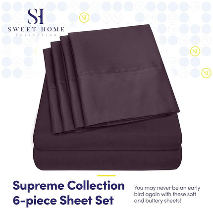 Sweet Home Collection 6-Piece 1500 Thread Count Egyptian Quality Deep Pocket Bed Sheet Set-2 Extra Pillow Cases, California King, Purple