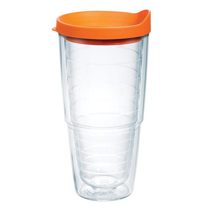 Tervis Clear & Colorful Lidded Made in USA Double Walled Insulated Tumbler Travel Cup Keeps Drinks Cold & Hot, 24oz, Fuchsia Lid