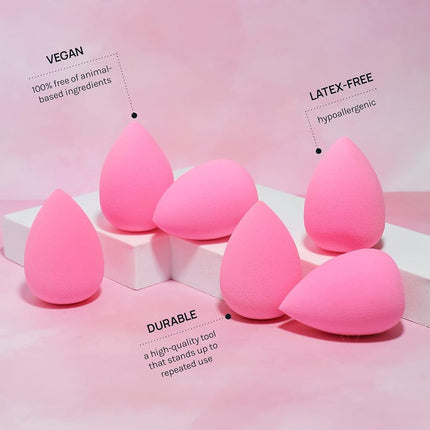 AOA Studio Collection MiNi Makeup Sponge Set Makeup Blender Latex Free and High-definition Set of 6 Makeup Blender For Powder Cream and Liquid, Super Soft Wonder Blender Beauty Cosmetic 3 Tear Drop + 3 Beveled Shape (Pink)…