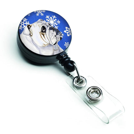 Caroline's Treasures Bulldog English Winter Snowflakes Holiday Retractable Badge Reel, Multicolor (LH9274BR)