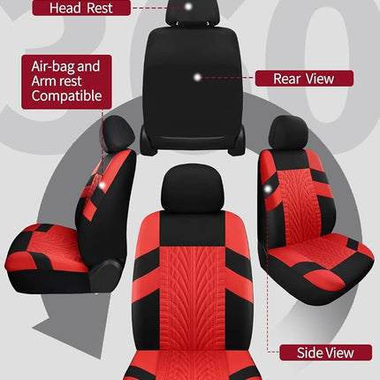 VarCozy Car Seat Covers Full Set, Front Seat Covers and Split Rear Bench Seat Covers for Car, Universal Cloth Seat Covers for SUV, Sedan, Van, Automotive Interior Covers, Airbag Compatible, Black&Red