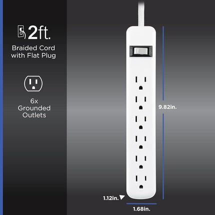 GE 6-Outlet & 2-Outlet Surge Protector Combo Pack with 2 USB-C Ports, 245 Joules, 2ft Braided Cords, Flat Plugs, ETL Certified, White, 86076