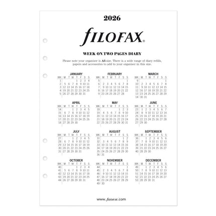 Filofax Calendar Diary Refill, A5 Size, Week-to-View with Appointments, Time Management, White Paper, Ruled, English, 2026 (CTM7051-26)