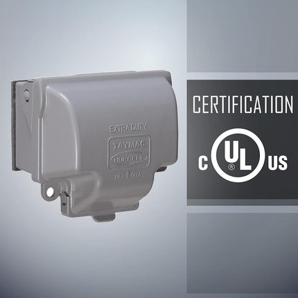 TayMac MX3300 One Gang Horizontal in Use Metal Weatherproof Receptacle Cover, Gray Finish