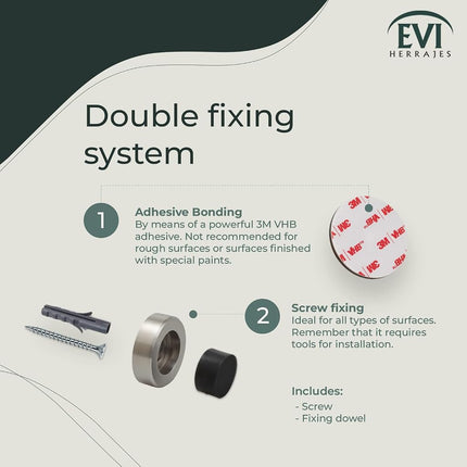EVI | Wall Mounted Doorstop | 0.7'' x 1.37'' | Natural Silicone Black Rubber | Adhesive or Screw Installation | Stainless Steel | Mod. I-254