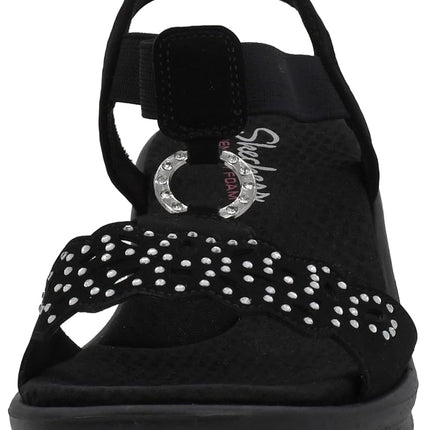 Skechers Women's Rumblers-Queen B Wedge Sandal, Black, 9.5