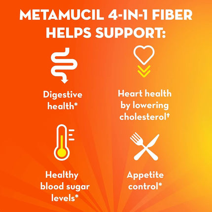 Metamucil Daily Fiber Supplement, Orange Smooth Sugar Free Psyllium Husk Fiber Powder Packets, 44 Singles