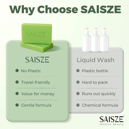 SAISZE Handmade Tea Tree Soap, Natural soap bar for Face and Body, Soothing Hydrating Body Wash for Clear Healthy Skin, Organic Tea Tree Oil Ideal for Pimple and Skin Irritations, 4 Ounce (Pack of 2)