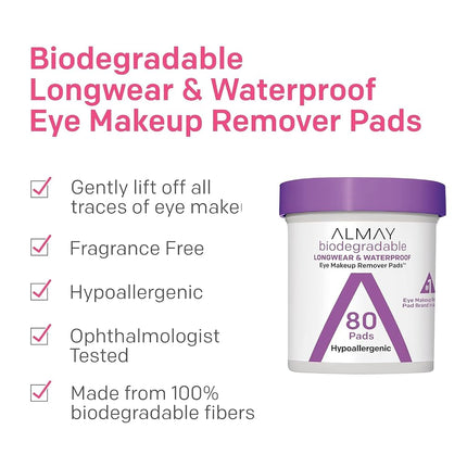 Almay Almohadillas desmaquilladoras de ojos, larga duración y resistentes al agua, 80 unidades (paquete de 4)