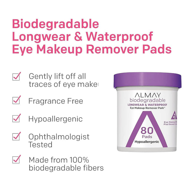 Almay Eye Makeup Remover Pads, Longwear & Waterproof 80 Ea (Pack Of 4)