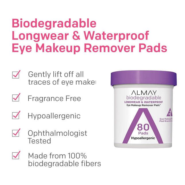 Almay Eye Makeup Remover Pads, Longwear & Waterproof 80 Ea (Pack Of 4)