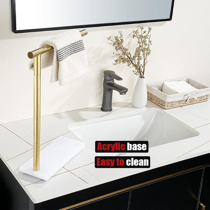 JQK Porte-Serviettes sur Pied Or Brossé, Support Moderne Autonome pour Plan de Travail avec Barre de 30,5 cm, Acier Inoxydable 304 Épais 0,8 mm Base Blanche, HTT170-WG