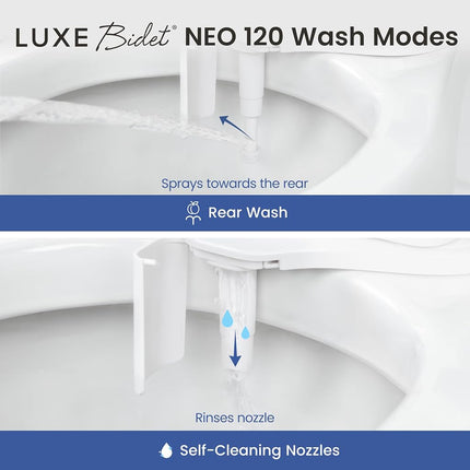 LUXE Bidet NEO 120 - Self-Cleaning Nozzle, Fresh Water Non-Electric Bidet Attachment for Toilet Seat, Adjustable Water Pressure, Rear Wash (Gold)