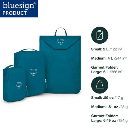 Osprey Ultralight Travel Starter Set, Includes Small & Medium Packing Cube and Garment Folder
