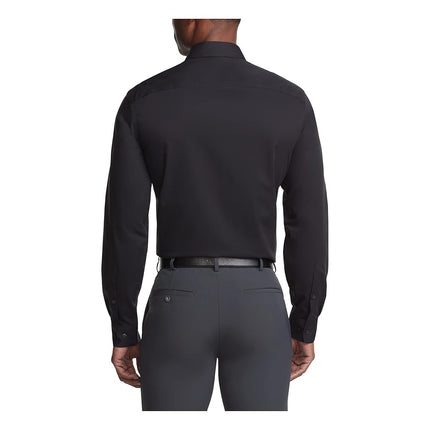 Calvin Klein Men's Dress Shirt Slim Fit Non Iron Herringbone, Black, 16.5" Neck 34"-35" Sleeve
