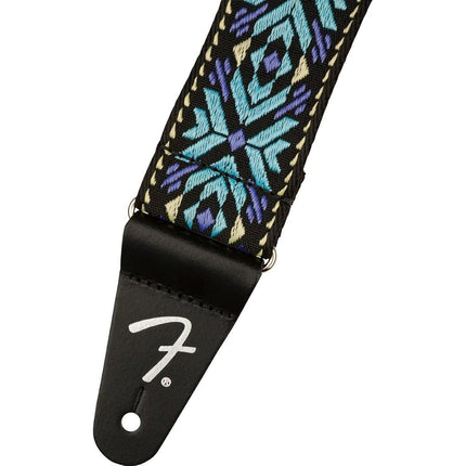 Fender Pasadena Woven Guitar Strap, 2" wide Polyester with Nylon Backing and Leather Ends, Blue Snowflake