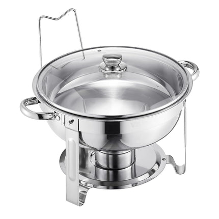 VEVOR Chafing Dish Buffet Set, 5 Qt 4 Pack, Stainless Steel Chafer with 4 Full Size Pan, Round Catering Warmer Server with Glass Lid Water Pan Folding Stand Fuel Holder, for Wedding Party Banquet