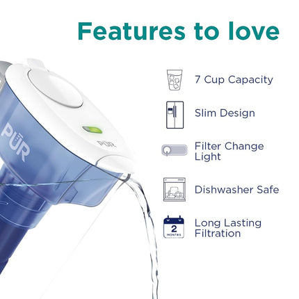 PUR Plus 7-Cup Water Filter Pitcher with 1 Genuine PUR Plus Filter, 7-Cup Capacity, White (PPT710WA)
