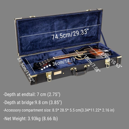 Crossrock Rectangular Wooden Case fits F-Style Mandolin-Vinyl Tweed (CRW620MFTW-R)