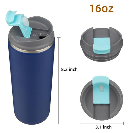 Konokyo Tumbler with Lid, 16 oz Travel Coffee Mug Double Wall Vacuum Stainless Steel Thermal Metal Cup Insulated Water Bottle,Sapphire