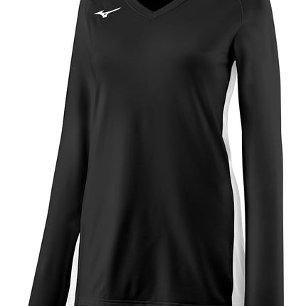 Mizuno Youth Girl's Spike Long Sleeve Volleyball Jersey, Royal-White, Large