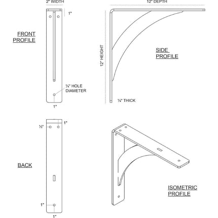 Ekena Millwork BKTM02X12X12LEPWH 2 inch W x 12 inch D x 12 inch H Legacy Steel Bracket, White Primer