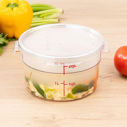 Met Lux 2 Quart Food Storage Containers, 10 Round Commercial Storage Containers - Lids Sold Separately, with Volume Markers, Clear Plastic Food Prep Buckets, Space-Saving Storage