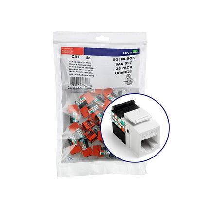 Leviton 5G108-BY5 GigaMax 5E QuickPort Connector, Cat 5E, Yellow, 25-Pack