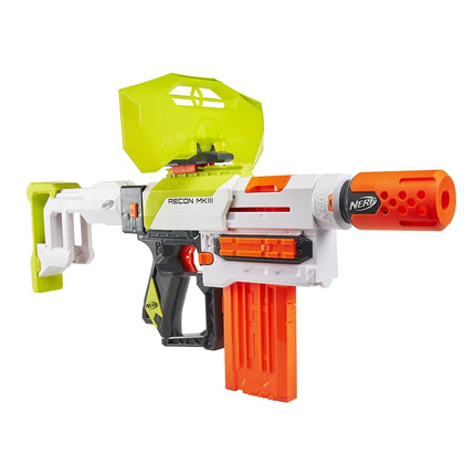 Pistolet NERF Modulus Recon MKIII, crosse et extension de canon amovibles, bouclier à fléchettes, chargeur 12 fléchettes, 12 fléchettes Elite, jeux et jouets d'extérieur pour garçons et filles (exclusivité Amazon)