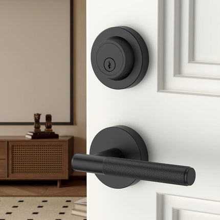 Asidrama Premium Black Zinc-Alloy Front Door Lock Set: Double Cylinder Deadbolt, Heavy Duty Security Handleset for Left/Right Exterior Doors, Universal Entry Locks (2 Pack)