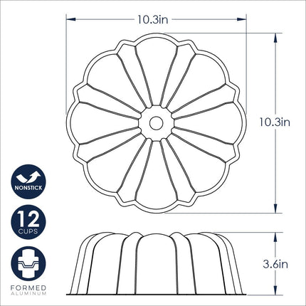 Nordic Ware Treat Bundt Pan, 12-Cup, Light Champagne