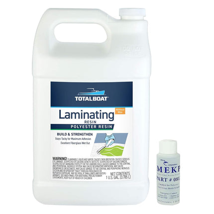 Resina de laminación de poliéster TotalBoat - Resina de fibra de vidrio de grado marino y catalizador MEKP para laminados y reparaciones (galón)