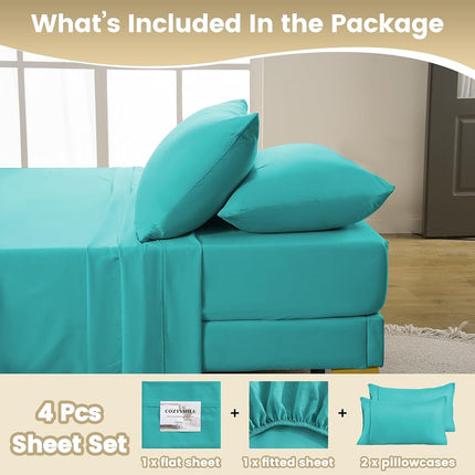 CozySmile Silky Soft King Size Sheet Set - Luxury 4 Piece Breathable Cooling Sheets for King Size Bed, 16" Deep Pocket Easy Care Wrinkle Free Bedding Sheet and Pillowcase Set, Turquoise