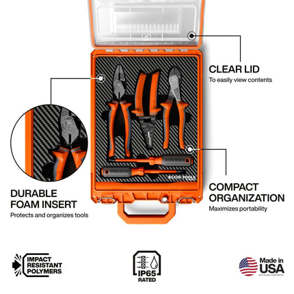 Klein Tools 94160MBINS MODbox Insulated Tool Kit, 5-Piece, 1000V Rated Electrician Tools Set with Screwdrivers, Wire Stripper, Cutters, Modular Storage Box