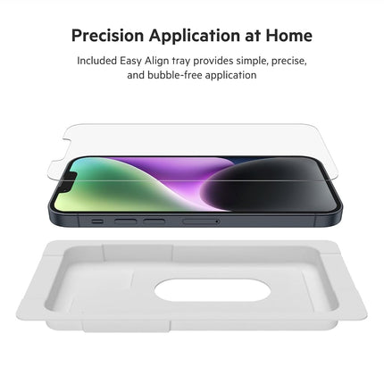 Belkin TemperedGlass iPhone 17e, 16e, 14, 13, 13 Pro Screen Protector, AntiMicrobial-Treated, Easy Bubble Free Application with Included Installation Guide Tray, 9H Hardness Tested
