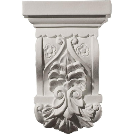 Ekena COR05X02X08EM 5 1/2" W x 2 3/4" D x 8 1/4" H Emery Leaf Corbel, Primed