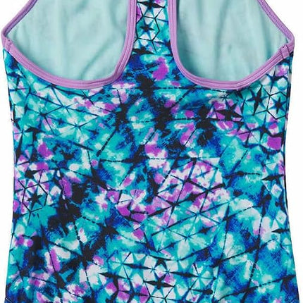 Speedo Girls Thin Strap One Piece Swimsuit, Deep Aqua/Purple, XL