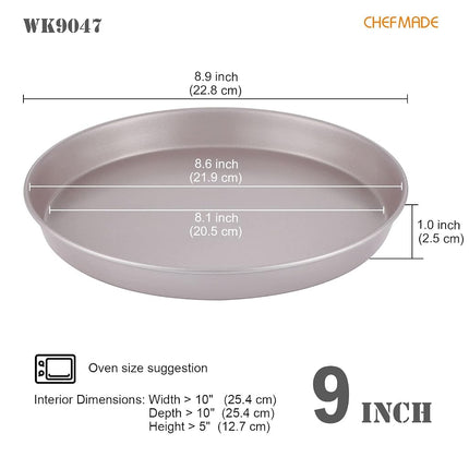 CHEFMADE Pizza Pan, 9-Inch Non-Stick Pancake Bakeware for Oven Baking (Champagne Gold),CHM-Bake-WK9047