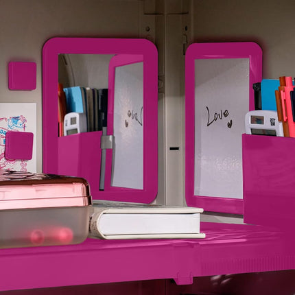 LockerMate Adjust-A-Shelf 6-Piece Locker Accessories Set, Extends to Fit Your Locker, Includes Storage Drawer, Mirror, Whiteboard, Storage Cup, Pink (50924KIT-FCH)