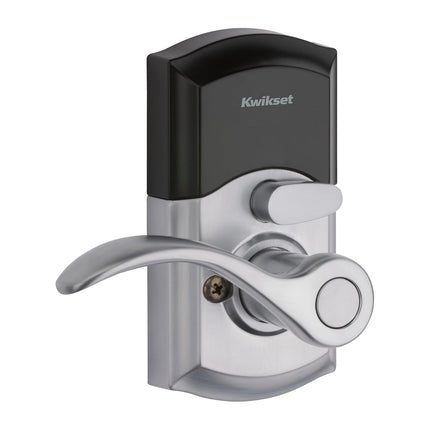 Kwikset SmartCode 955 Electronic Lever Door Lock Deadbolt with Pembroke Door Handle Lever Featuring SmartKey Security in Satin Chrome