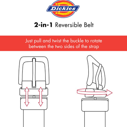 Dickies Men's Two-in-One Reversible Casual Belt, Black/Black, Small (30-32)