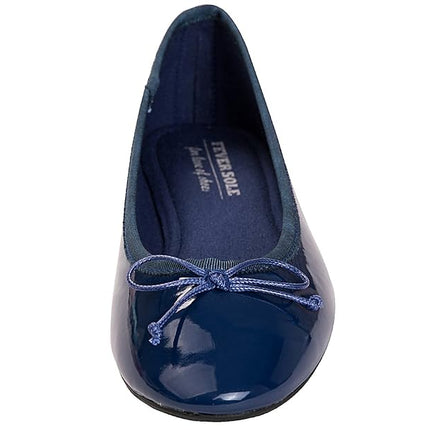 Feversole Women's Macaroon Colorful Memory Foam Cushion Ballet Flat Pumps Patent Navy
