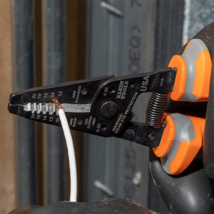 Klein Tools 11055RINS 1000V Insulated Klein Kurve Wire Stripper/Cutter Cuts and Strips 10-18 Solid and 12-20 Stranded AWG Wire, Orange