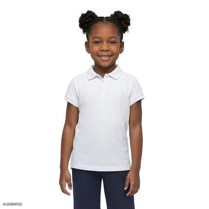 Polo de interlock de manga corta Izod para uniforme escolar de niña, blanco, talla 5