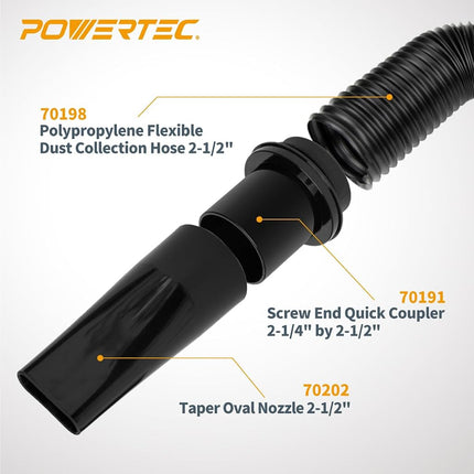 POWERTEC 70208W 2-1/2" x 36'' Flexible and Sculptable Dust Collection Hose Kit, PP Dust Collector Hose Kit for Fume Extractor, Band Saw, Router Table, Drill Press & Benchtop Woodworking Tools