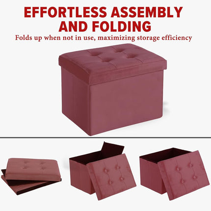 LINMAGCO Ottoman with Storage Small Foot Rest Stool Under Desk Stool Short Folding Footrest for Living Room Bedroom Home Office Dorm 17x13x13in(Jelly Pink)