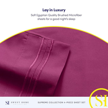 Sweet Home Collection Luxury Bedding Set with Flat, Fitted Sheet, 2 Pillow Cases, Microfiber, Berry, Queen